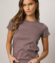 plum top with round neckline