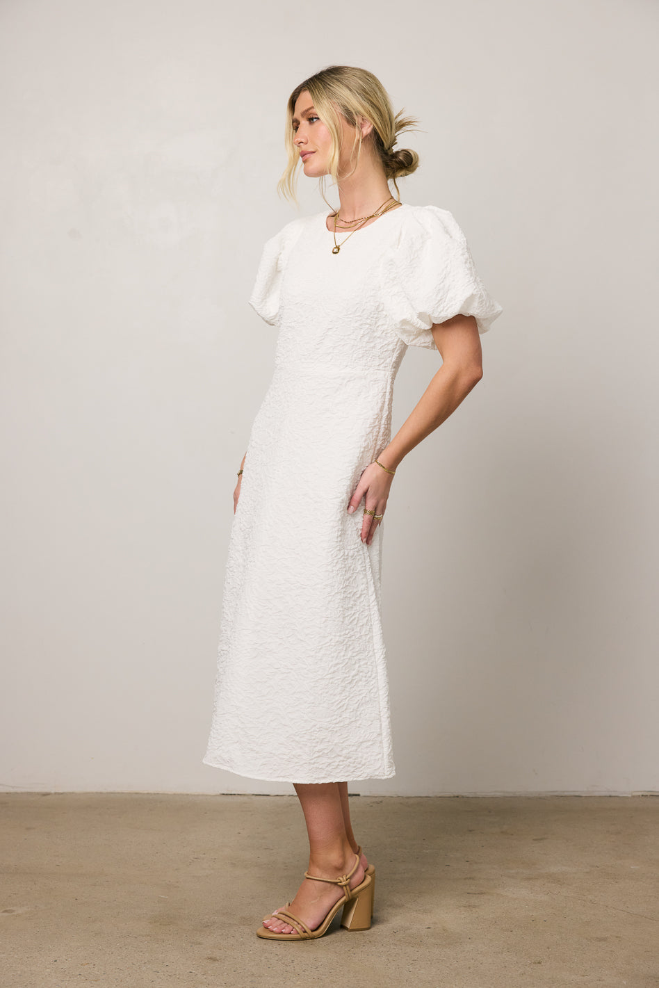 puff sleeve midi dress