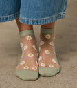 striped floral socks in sage