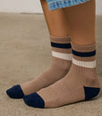 mocha socks with navy stripes