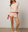 tan and white striped shorts