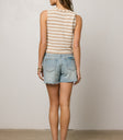tan and white striped top
