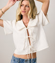 Ethan Tie Front Blouse in White