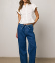 high rise dark wash pants
