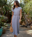 RIB TIE DRESS IN SLATE BLUE