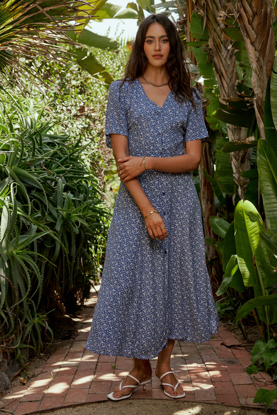 blue button up dress
