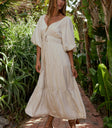 puffy sleeves on ivory dress