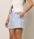 blue and white gingham shorts with pockets