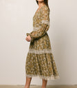 olive midi dress with long sleeves