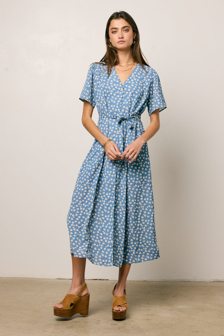 midi blue floral dress