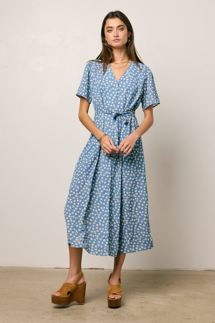 midi blue floral dress