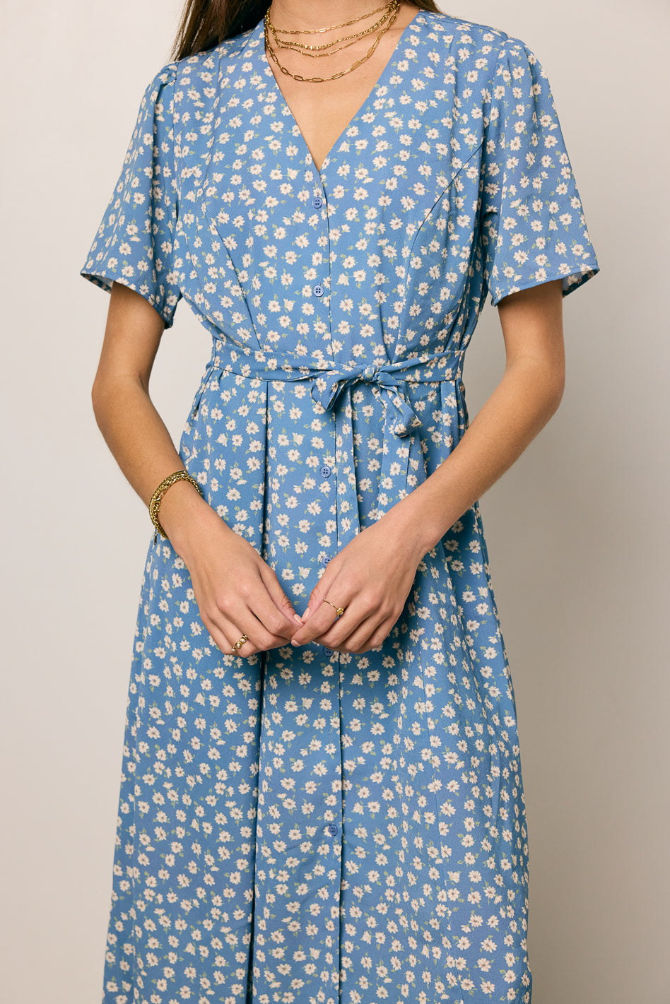 blue floral dress with tie