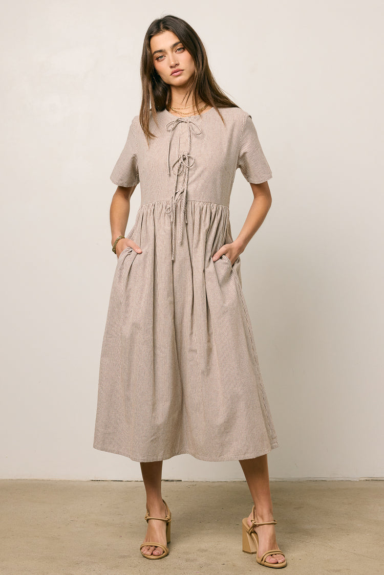 Narla Striped Midi Dress in Brown
