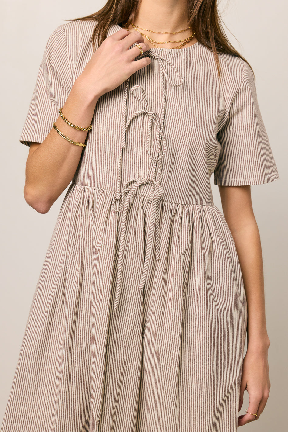 Narla Striped Midi Dress in Brown