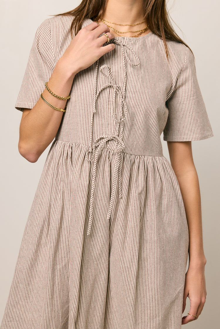 Narla Striped Midi Dress in Brown