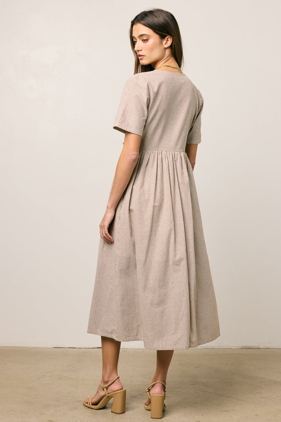 Narla Striped Midi Dress in Brown