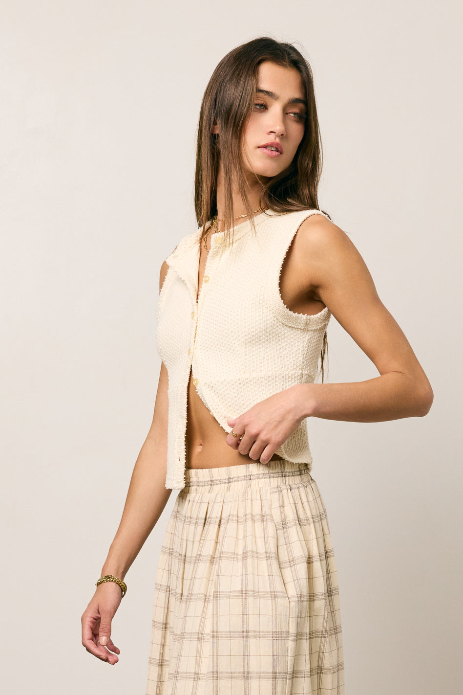 Griffin Knit Tank Top in Cream