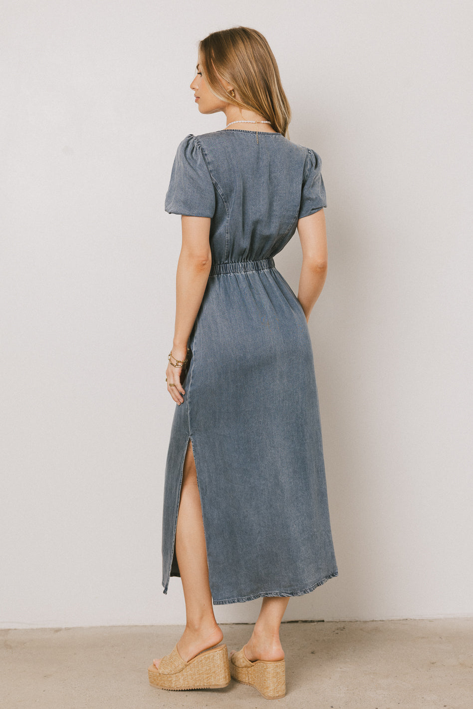 SIDE SLIT ON DENIM MAXI DRESS