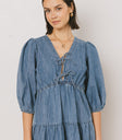TWO TIE BOWS ON DENIM DRESS