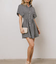 Button Front Mini Dress in Grey