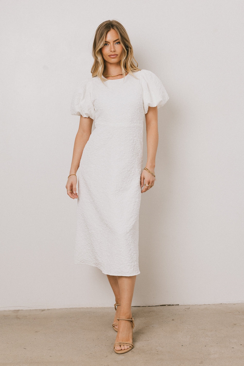 Henry Textured Midi Dress in White
