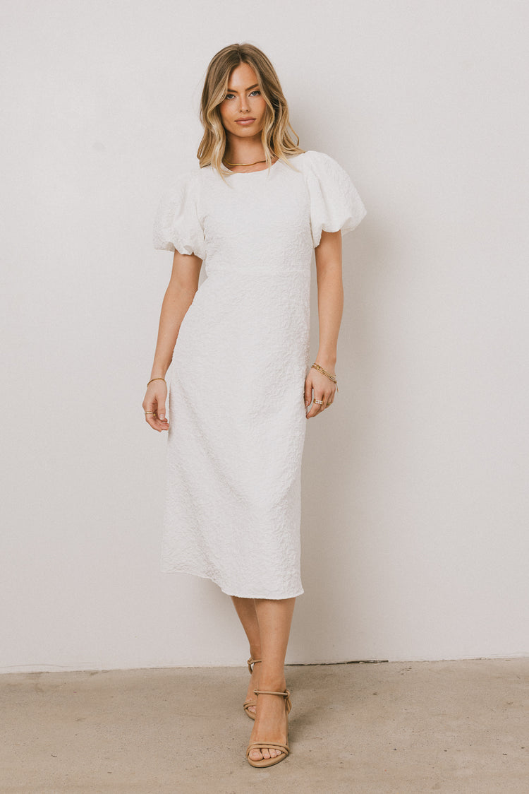 Henry Textured Midi Dress in White