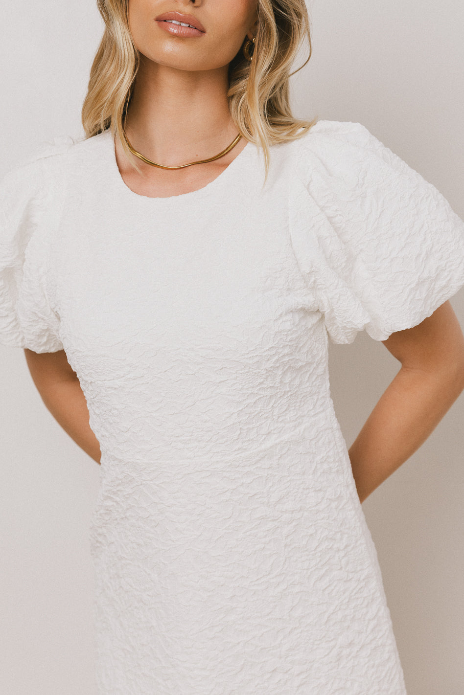 Henry Textured Midi Dress in White