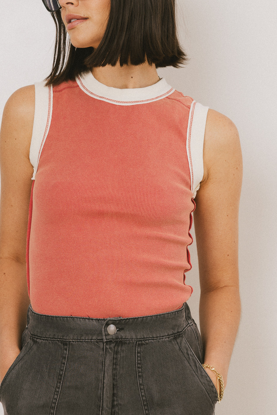 Lilah Reverse Seam Tank in Red