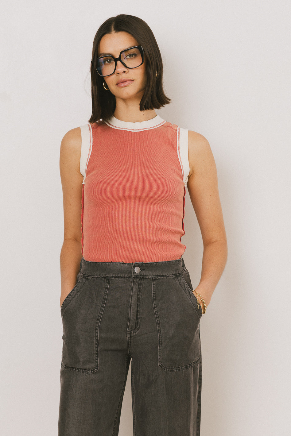 Lilah Reverse Seam Tank in Red