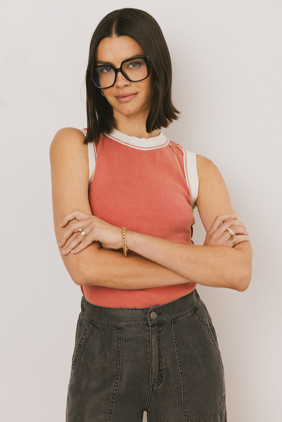 Lilah Reverse Seam Tank in Red