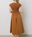 FITTED RIBBED TOP ON TAN MAXI DRESS