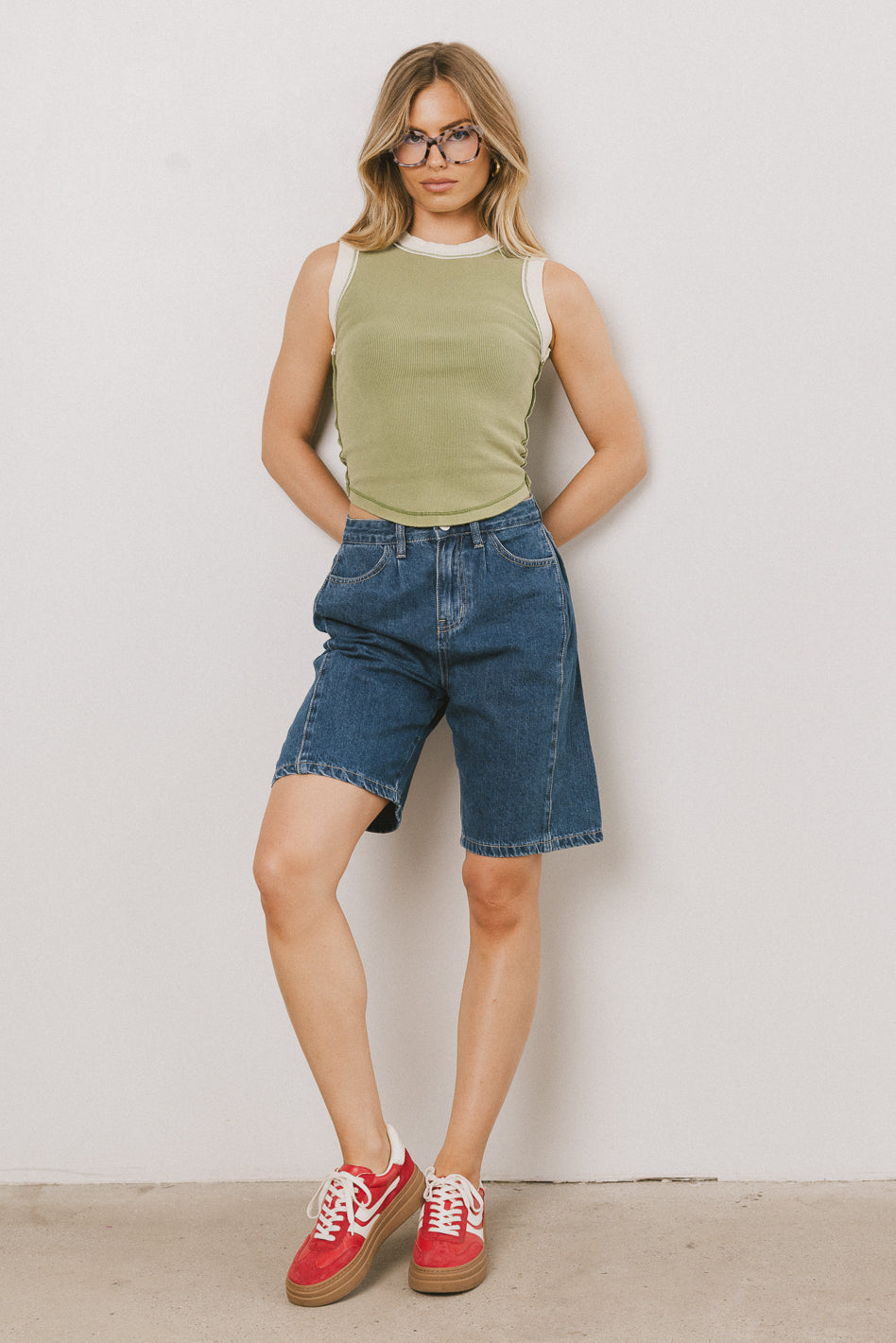 dark wash denim shorts