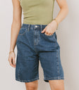 pleated denim shorts