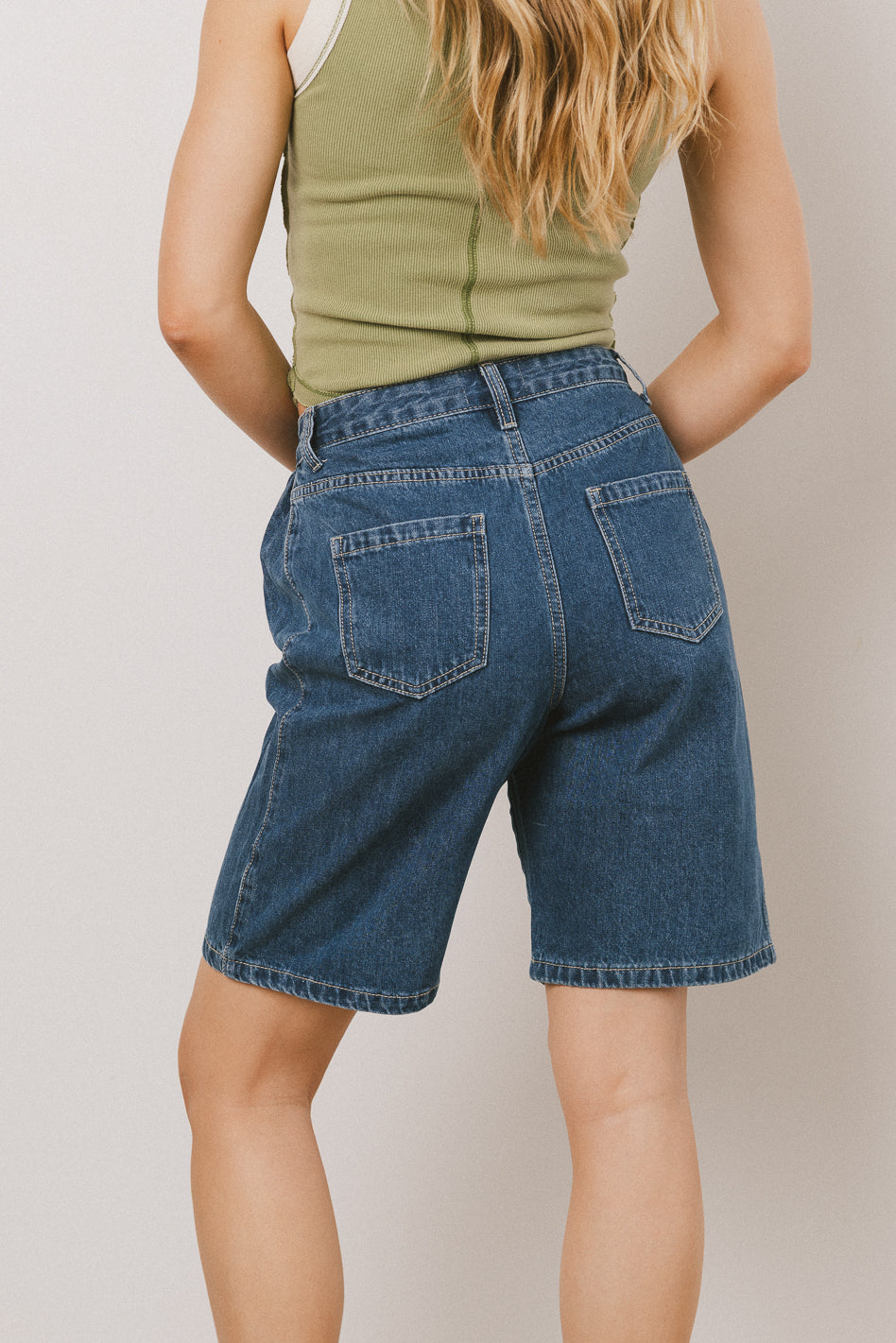 dark wash denim shorts