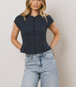 Rumi Button Front Blouse in Navy