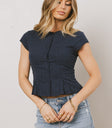 button up blouse in navy