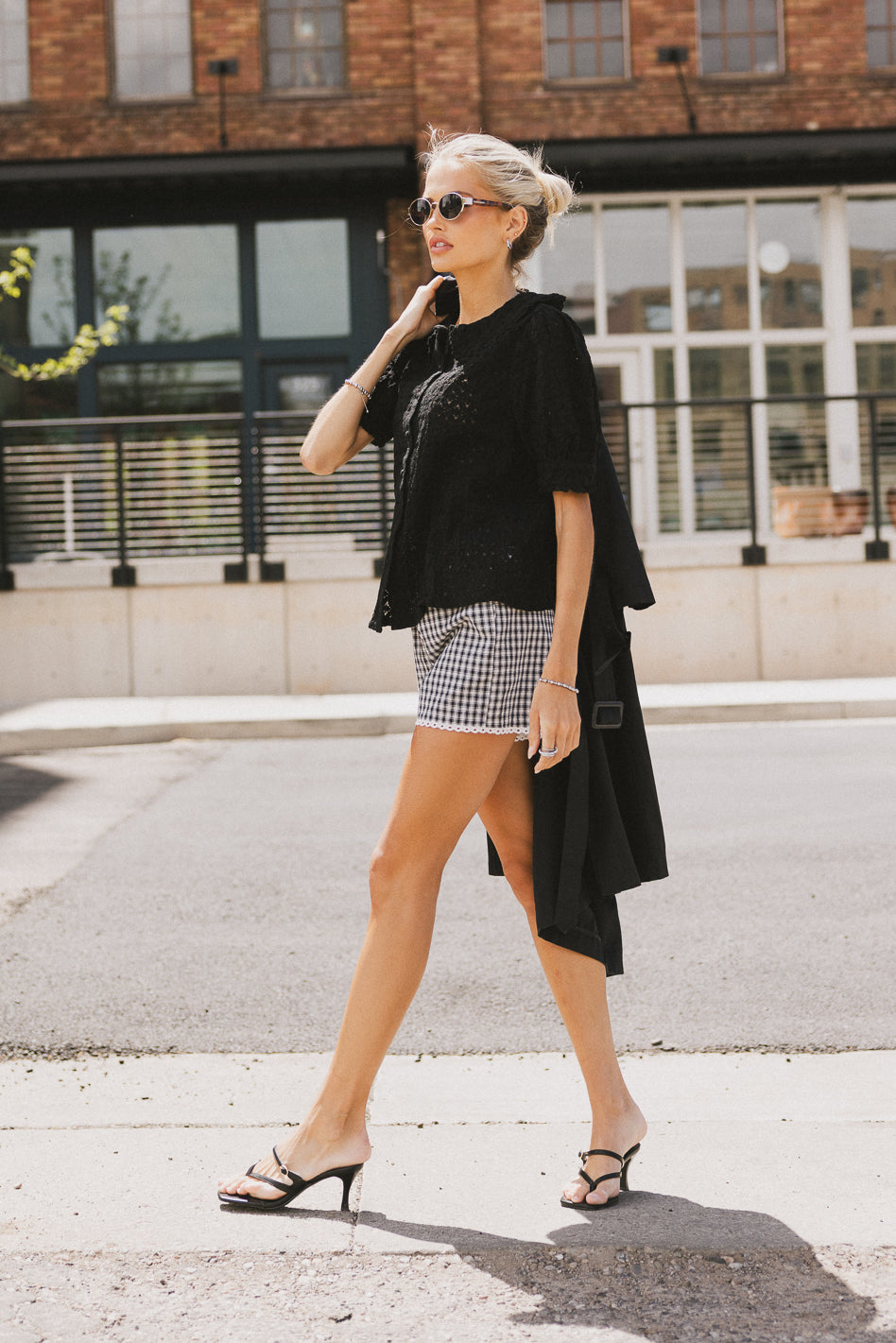 Lyla Collared Lace Top in Black