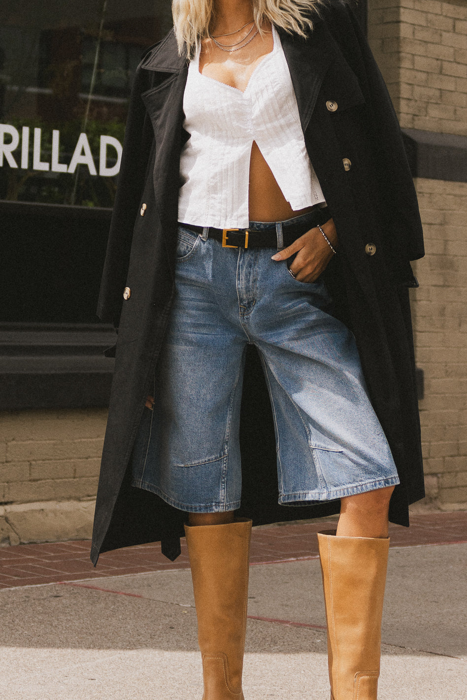 denim barrel shorts