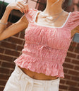 red blouse with front tie