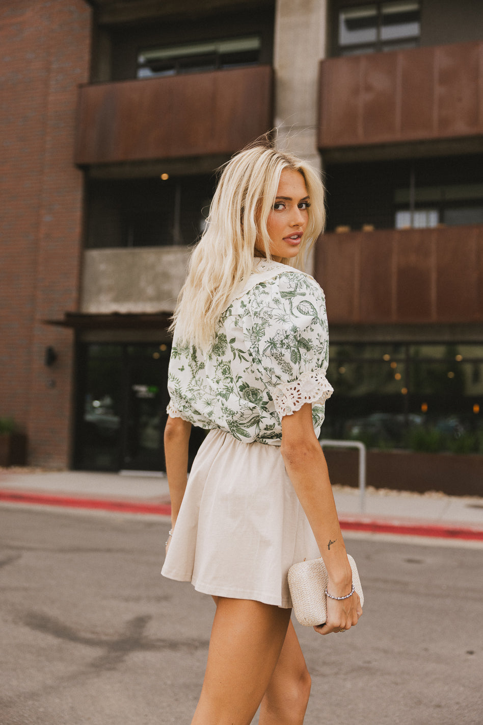 green floral blouse