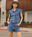 denim vest with ruffles