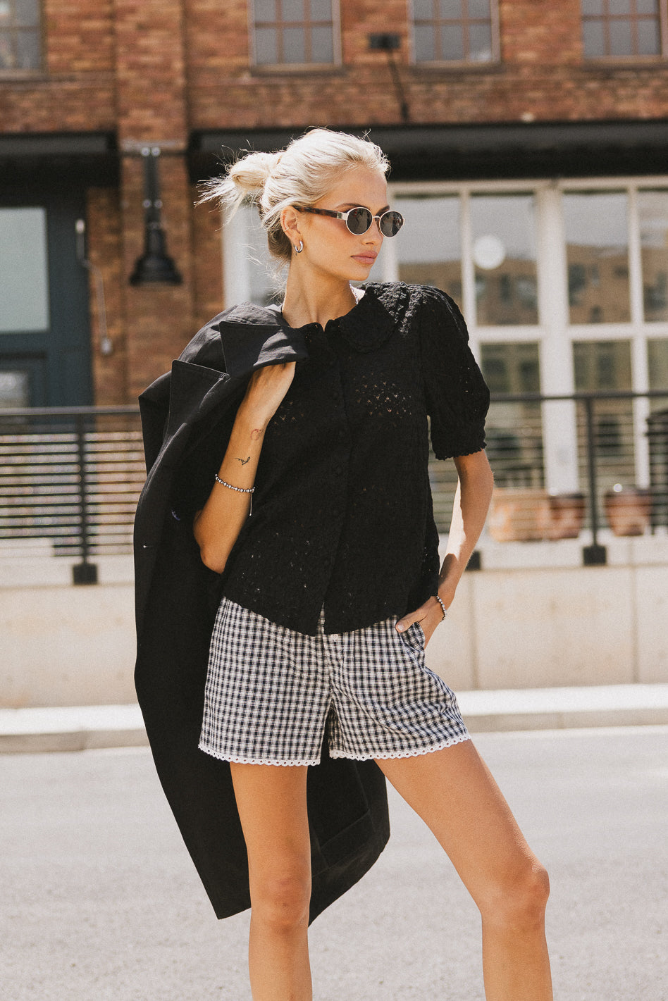 Sofia Gingham Shorts in Navy