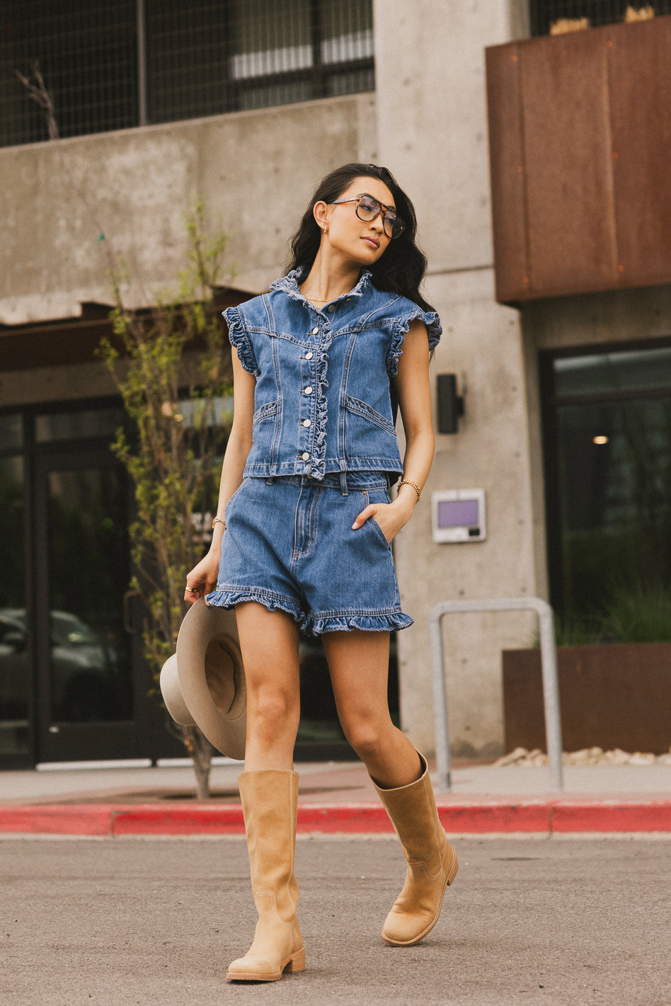 denim ruffle set