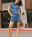 denim vest with buttons and ruffles