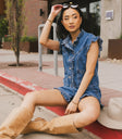 ruffle sleeve denim vest