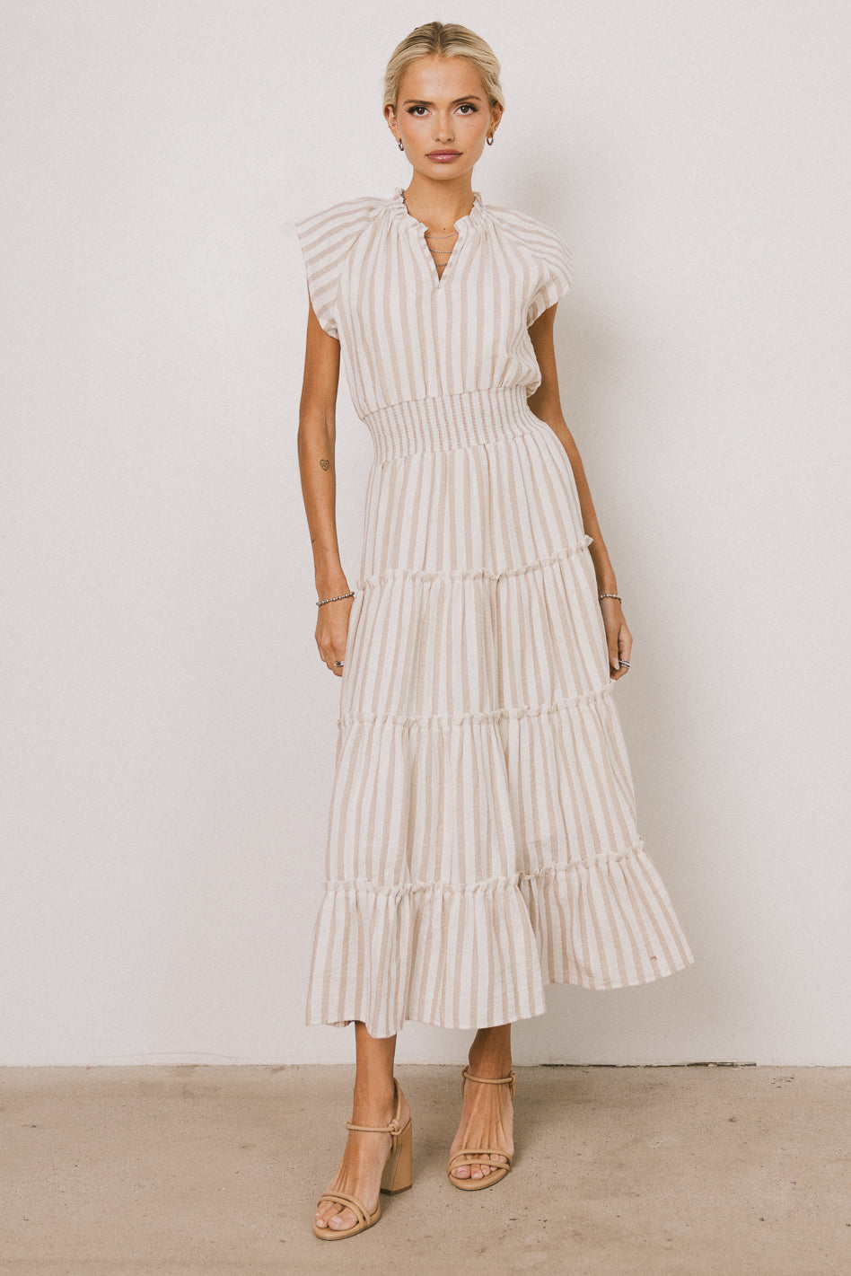 Striped Maxi Dress in Taupe