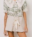 knit shorts with pleat detail