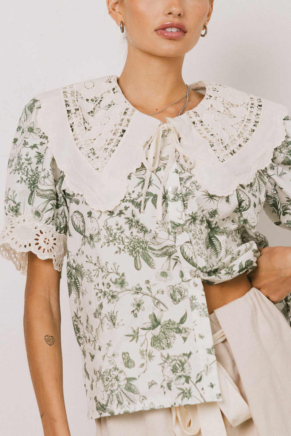 blouse with eyelet lace detail