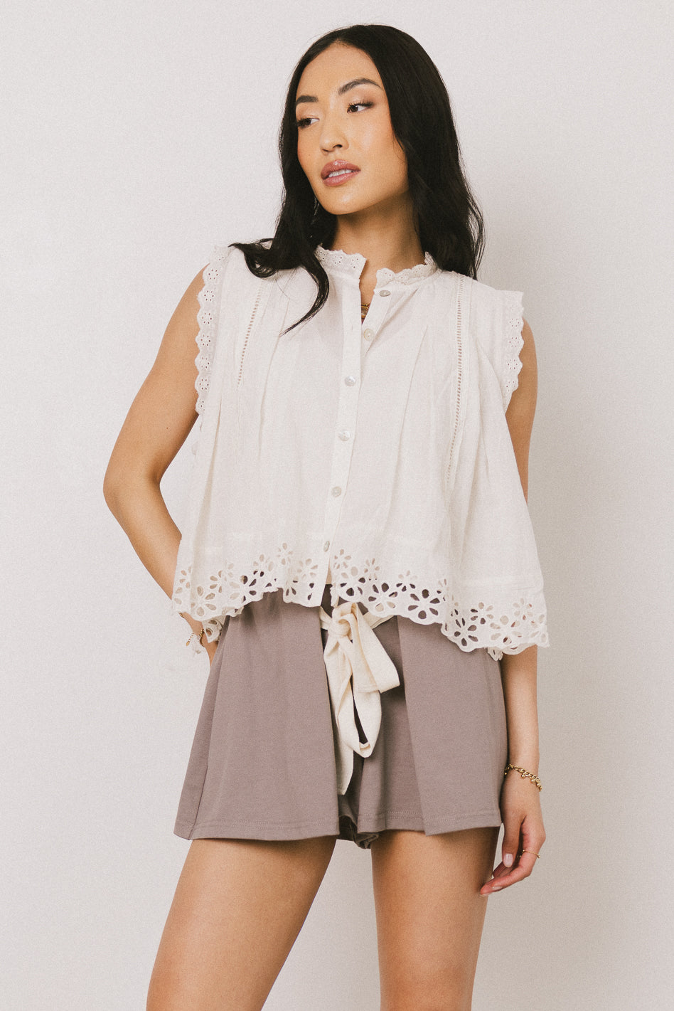 knit shorts with pleated detail