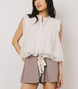knit shorts with pleated detail